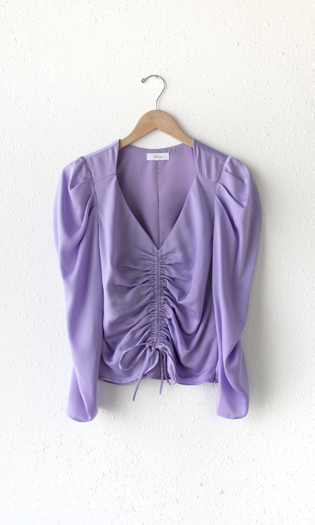 Violeta Ruched Puff Sleeve Satin Top | Greylin Collection