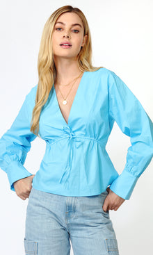 Gianna Tie Front Long Sleeve Poplin Top