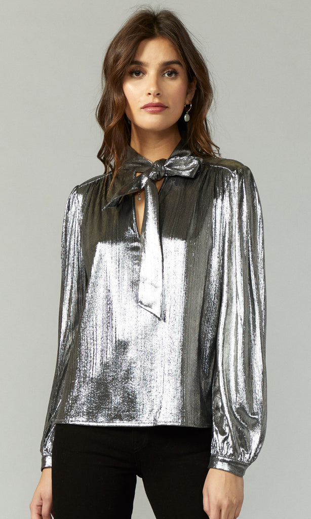 women's long sleeve silver blouse