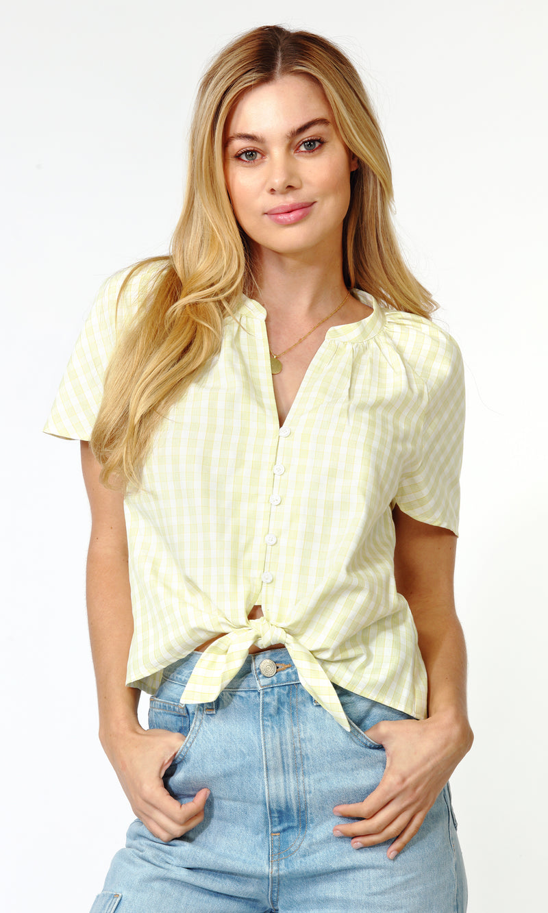 Jinny Button Down Tie Front Gingham Top G232T6706